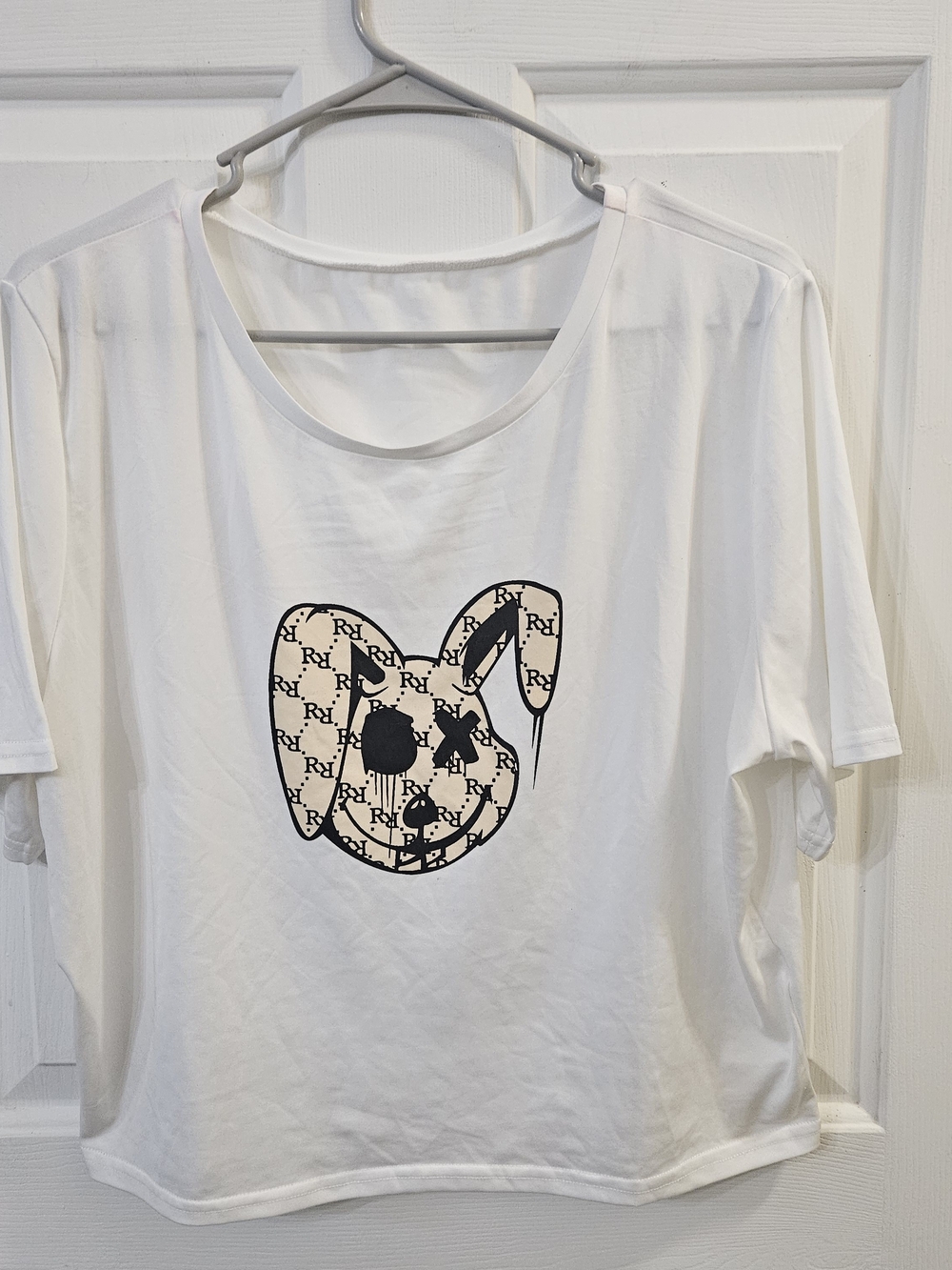 Graphic Short Sleeve White Tee Shirt Cropped Size 2X Large Bad Rabbit